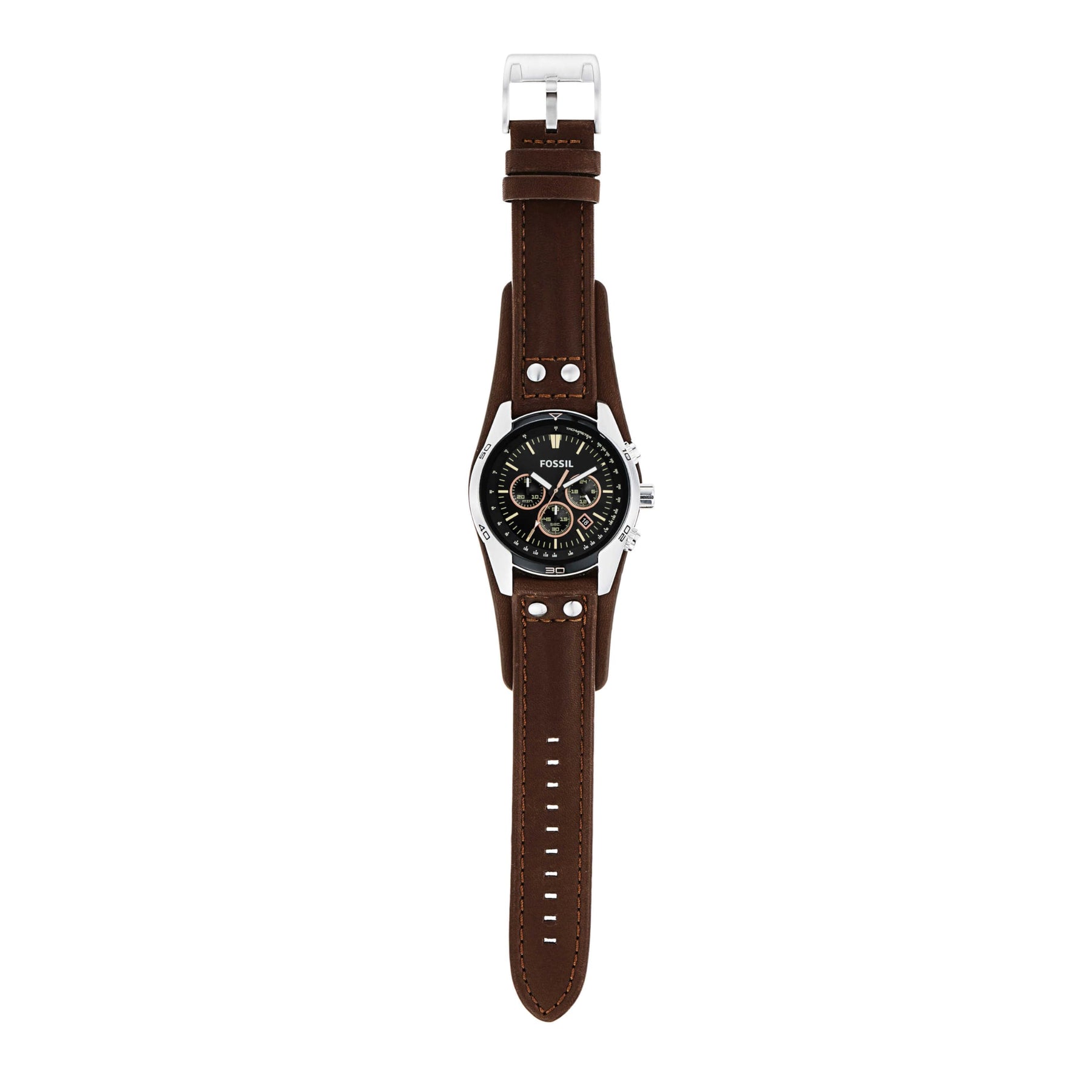 Coachman Chronograph Leather Watch Silver Brown