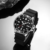 Classic Sports Watch Silicone Strap Black Dial