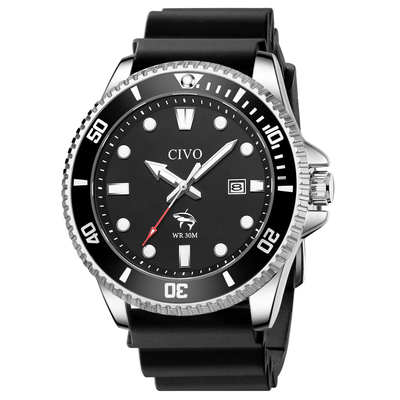 Classic Sports Watch Silicone Strap Black Dial