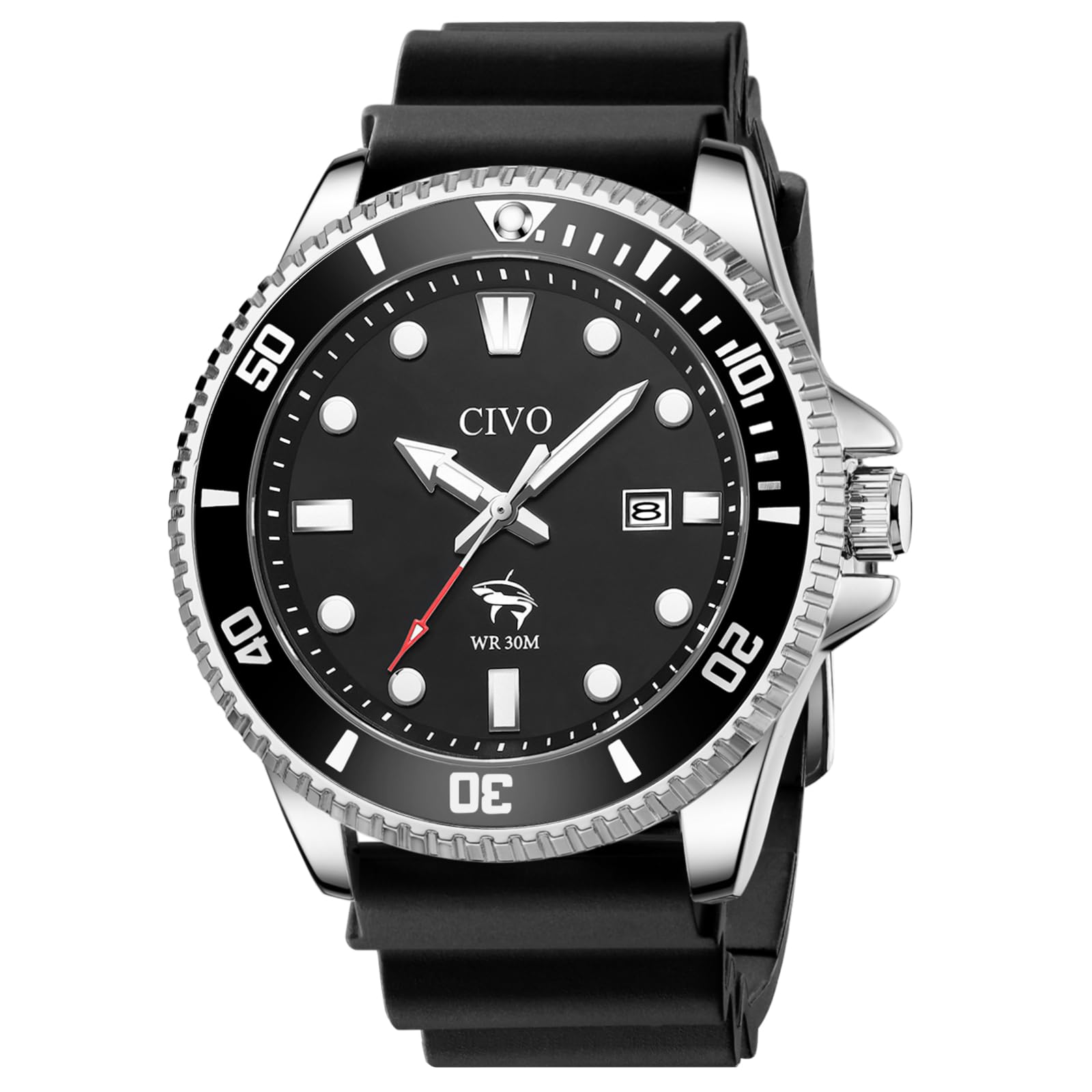 Classic Sports Watch Silicone Strap Black Dial