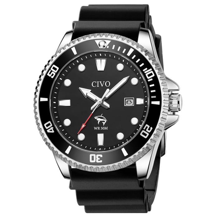 Classic Sports Watch Silicone Strap Black Dial