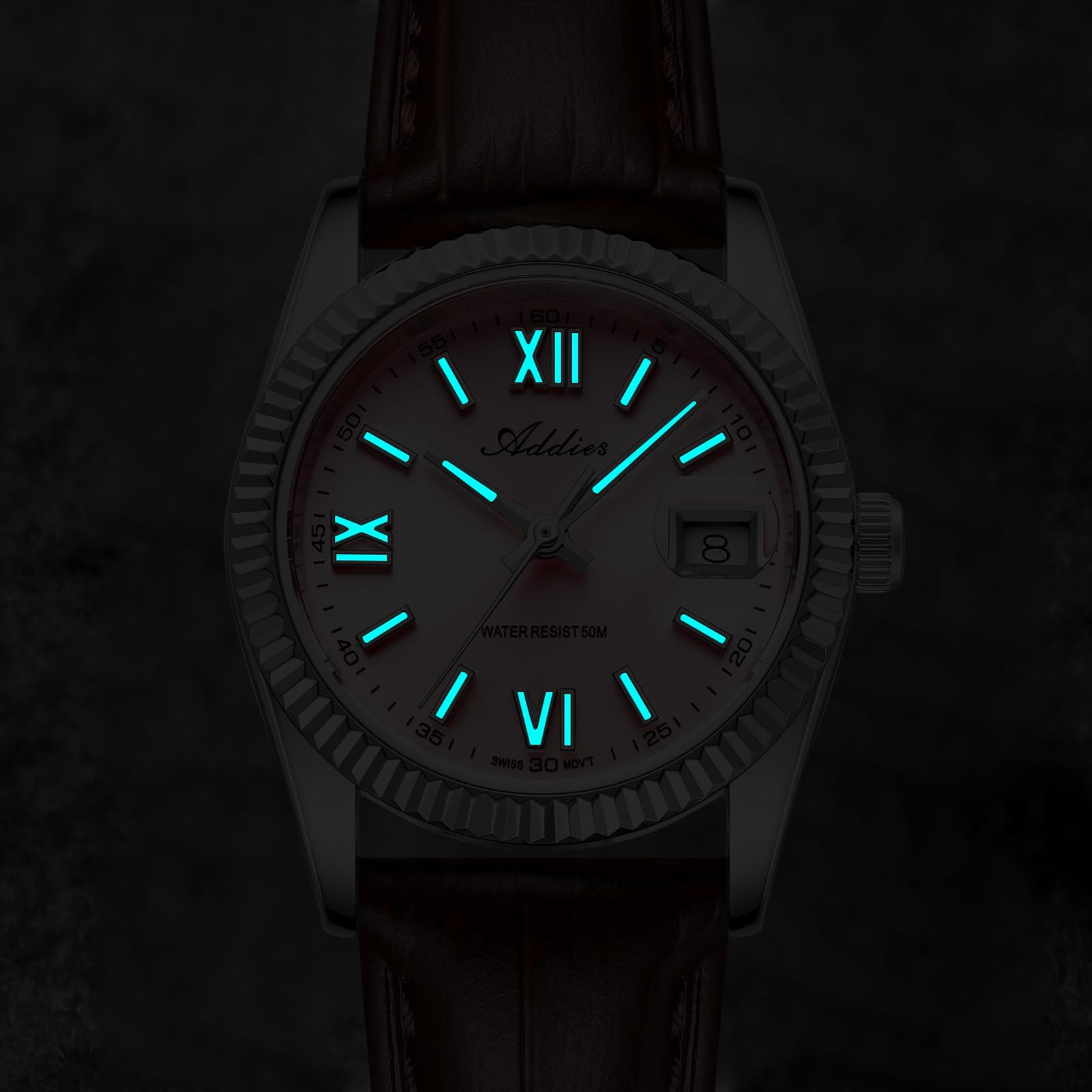 Pink Leather Dress Watch Luminous Dial