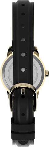 Timex Women's Easy Reader 25mm Watch – Gold-Tone Case White Dial and Date with Black Leather Strap