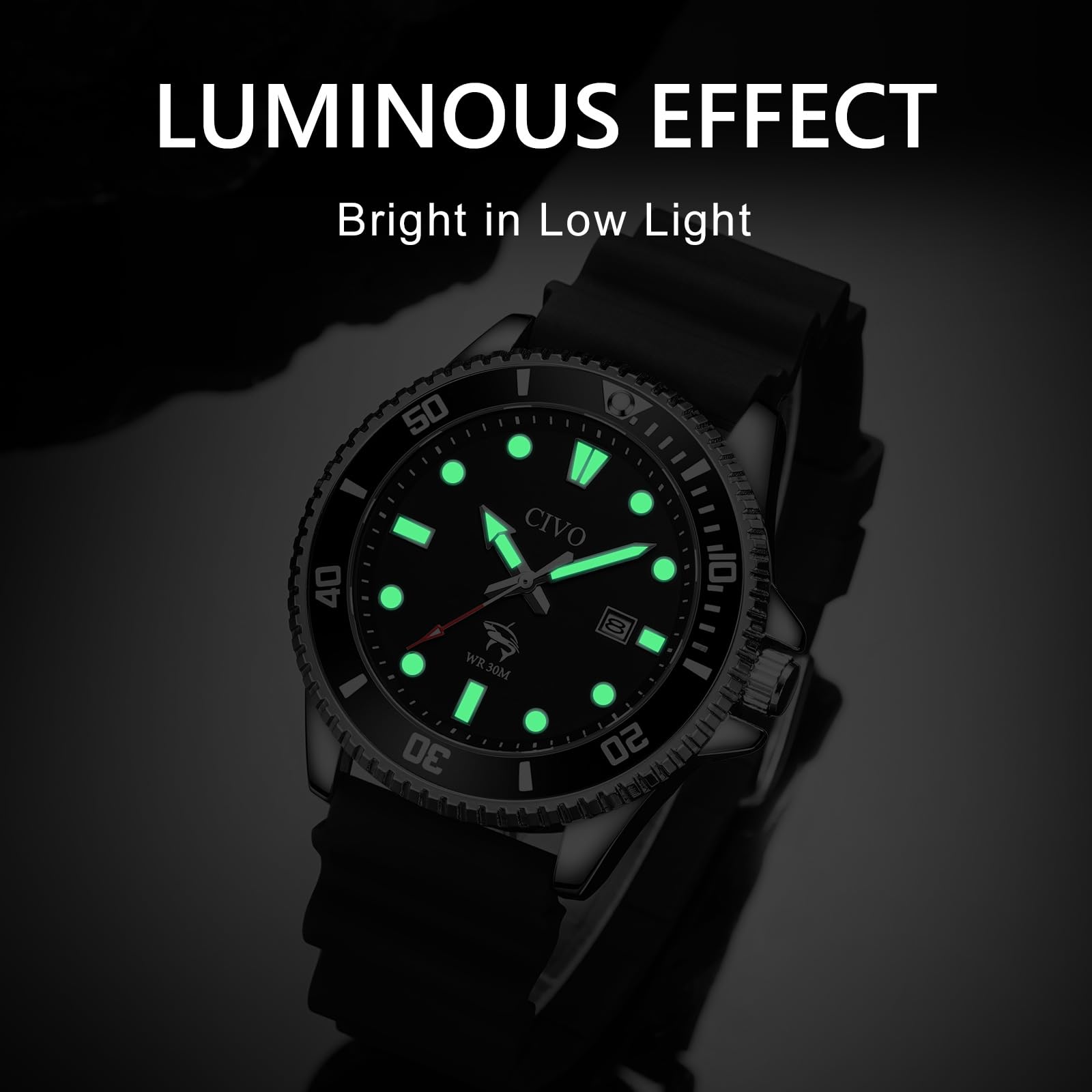 Classic Sports Watch Silicone Strap Black Dial