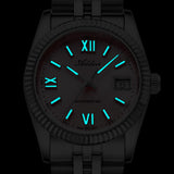 Pink Dial Stainless Steel Watch Luminous Hands