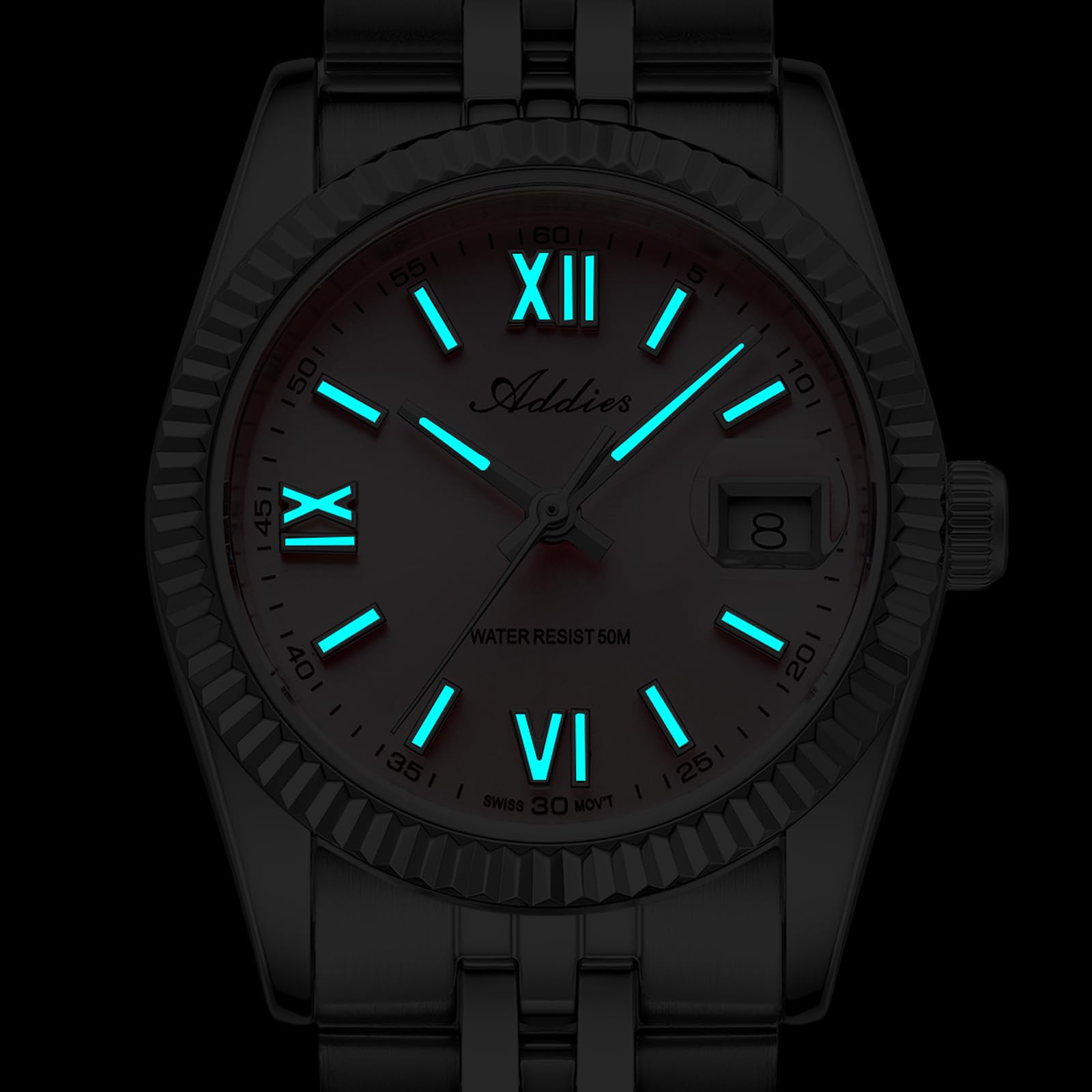 Pink Dial Stainless Steel Watch Luminous Hands