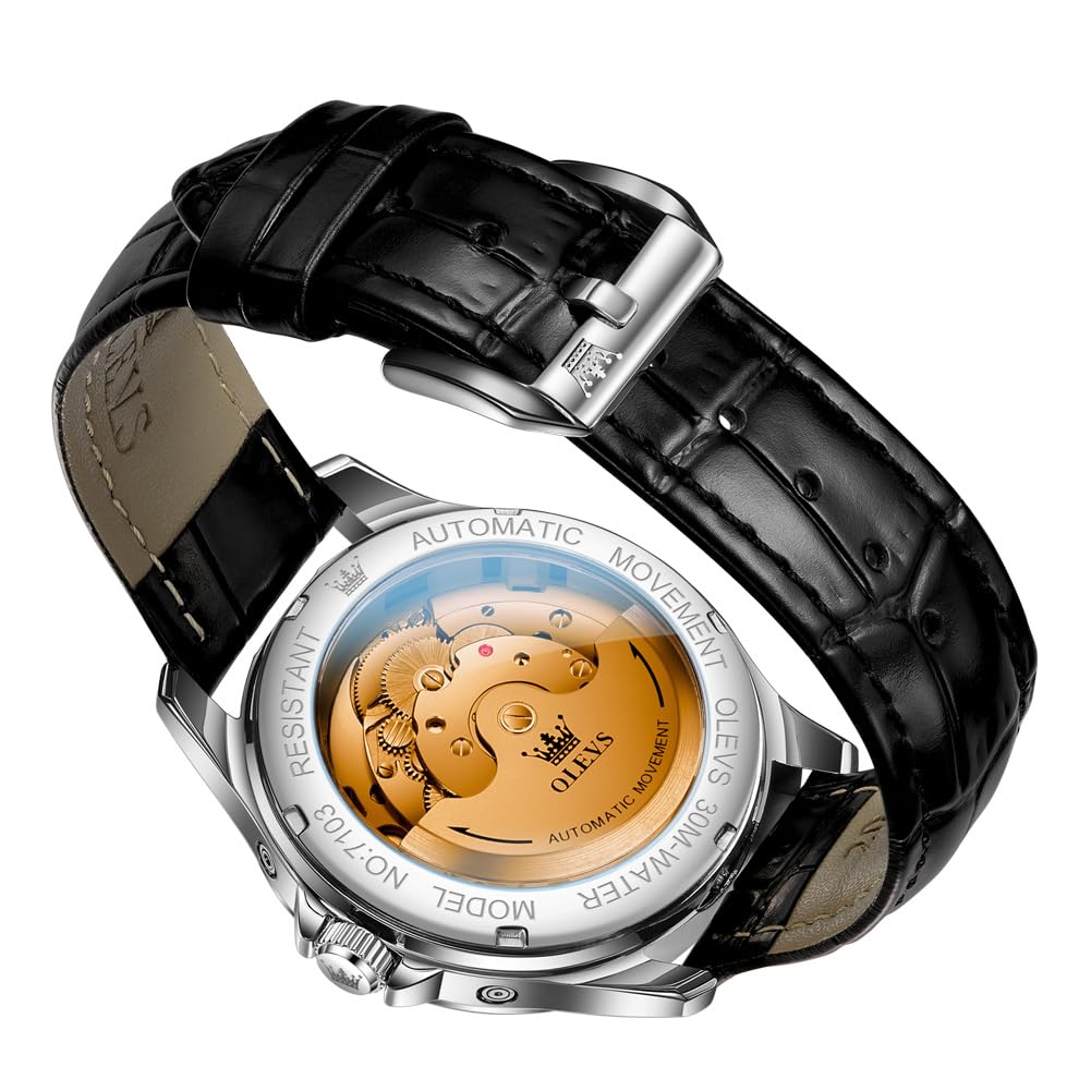 Automatic Moon Phase Leather Watch Grey