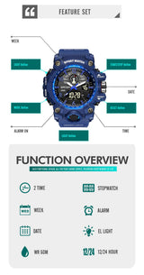 Military Digital Sports Watch Blue Dial