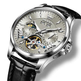 Automatic Moon Phase Leather Watch Grey