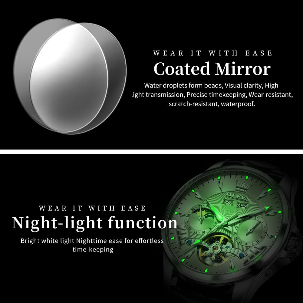 Automatic Moon Phase Leather Watch Grey