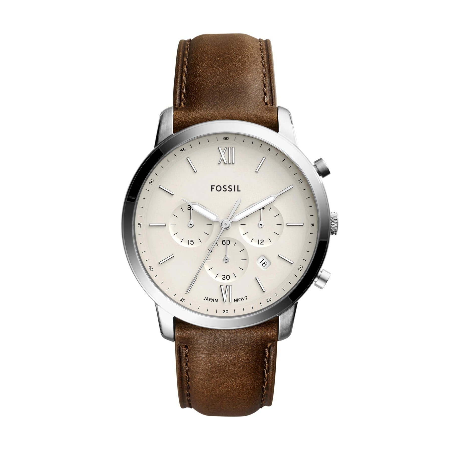 Neutra Chronograph Leather Watch Silver Brown