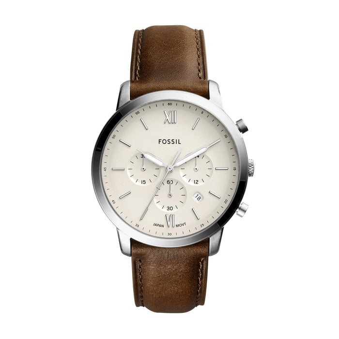 Neutra Chronograph Leather Watch Silver Brown