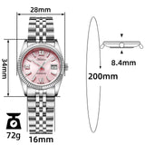 Pink Dial Stainless Steel Watch Luminous Hands