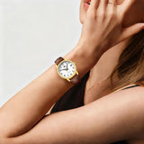 Easy Reader Leather Strap Watch Brown Gold Dial