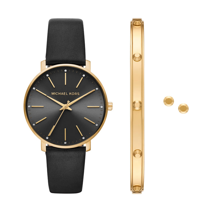 Pyper Black Leather Watch Gift Set