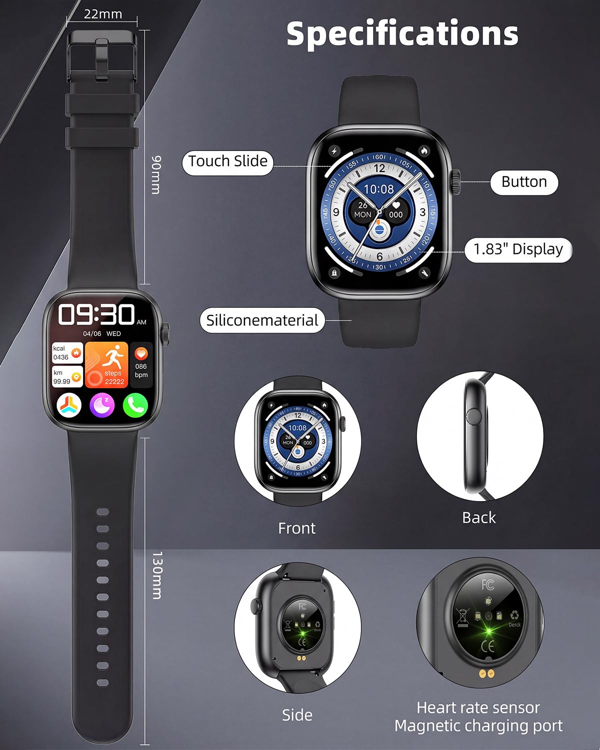 HD Smartwatch with Bluetooth Calling Black Dial