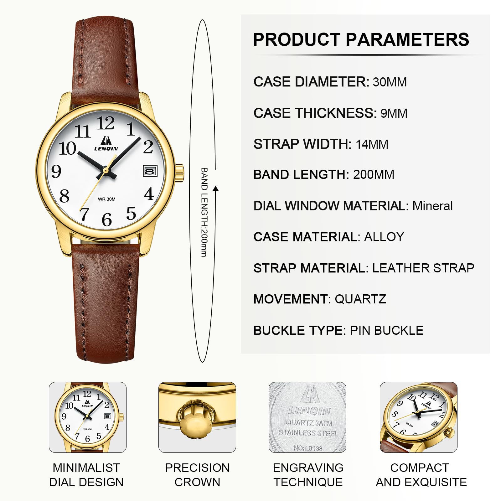 Easy Reader Leather Strap Watch Brown Gold Dial