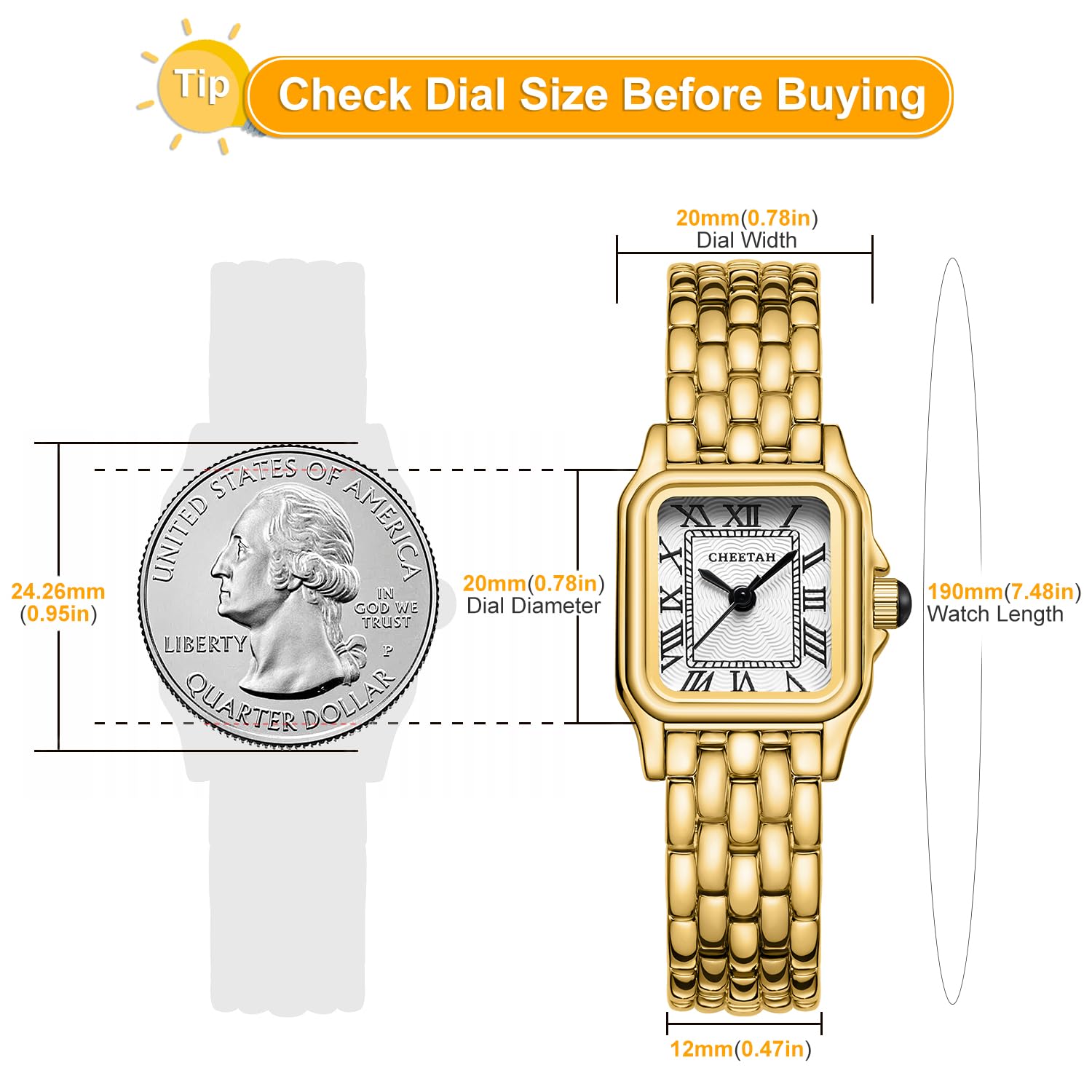 Vintage Rectangular Roman Dial Watch Gold Bracelet