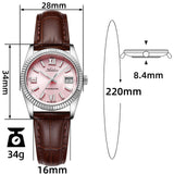 Pink Leather Dress Watch Luminous Dial