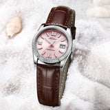 Pink Leather Dress Watch Luminous Dial