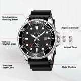 Classic Sports Watch Silicone Strap Black Dial