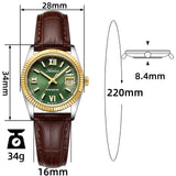 Green Dial Stainless Steel Watch Luminous Hands