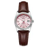 Pink Leather Dress Watch Luminous Dial
