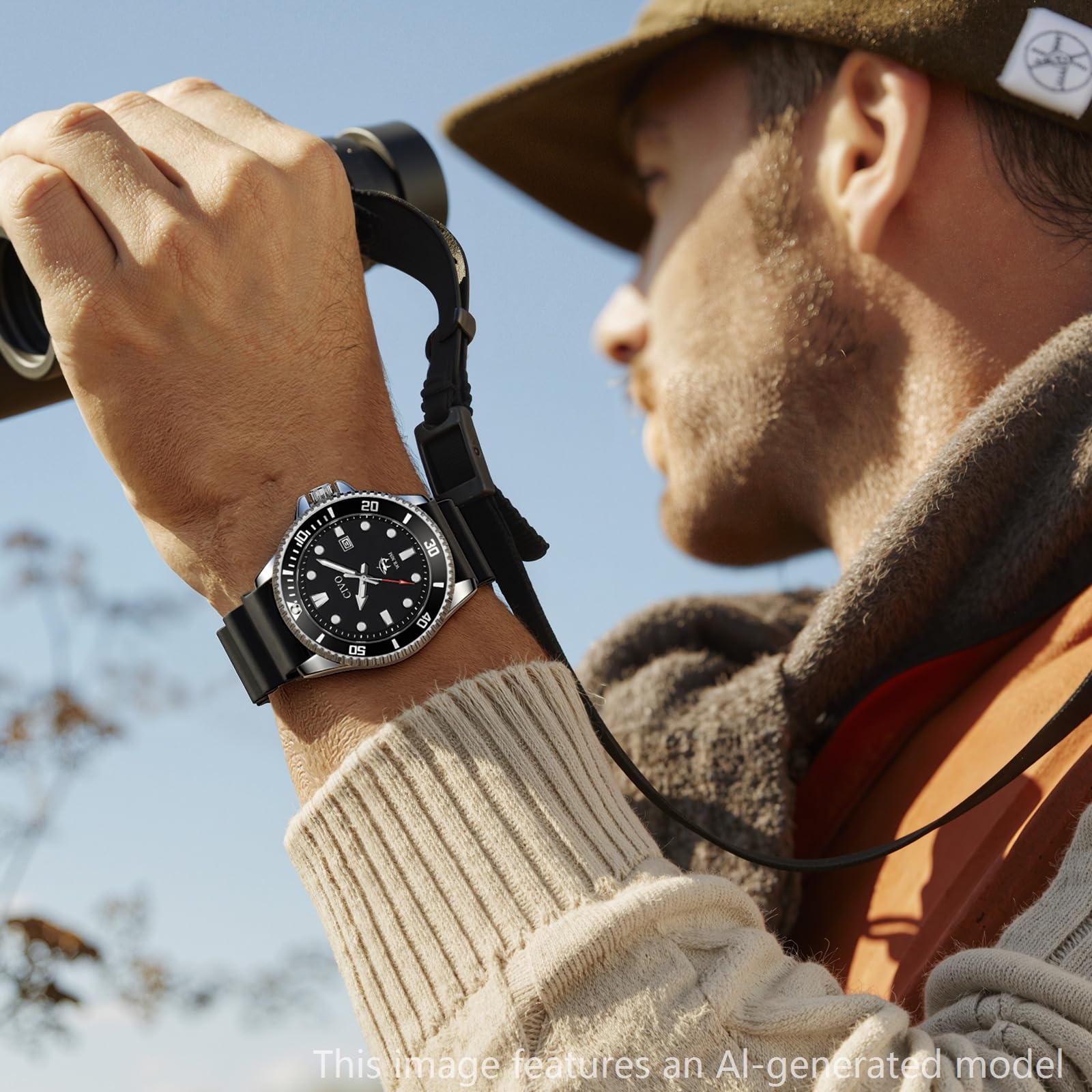 Classic Sports Watch Silicone Strap Black Dial