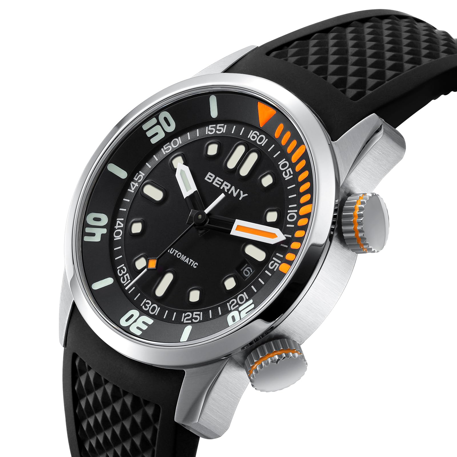 Automatic Dive Watch Black Silicone Strap Sapphire Glass