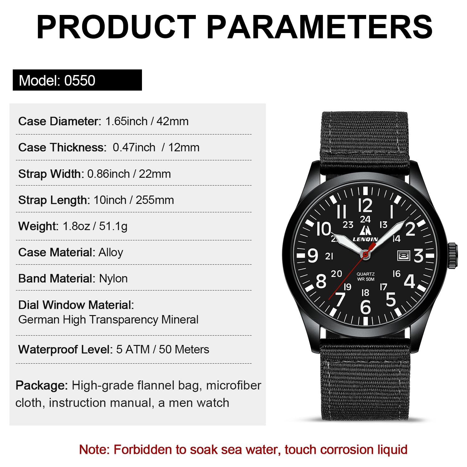 Military Quartz Watch Nylon Strap Luminous Dial