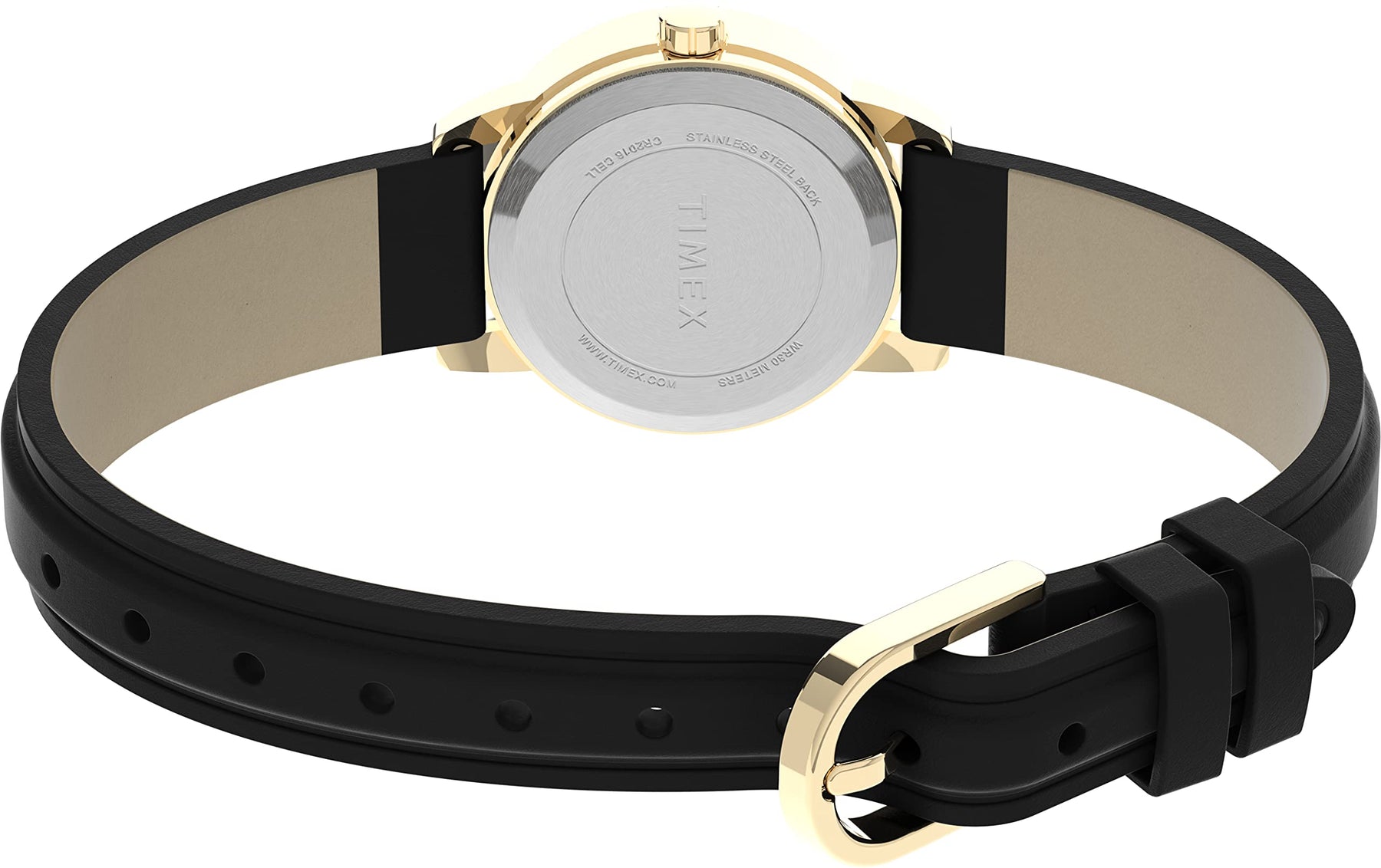 Timex Women's Easy Reader 25mm Watch – Gold-Tone Case White Dial and Date with Black Leather Strap