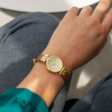 Champagne Dial Leather Strap Watch Gold-Tone