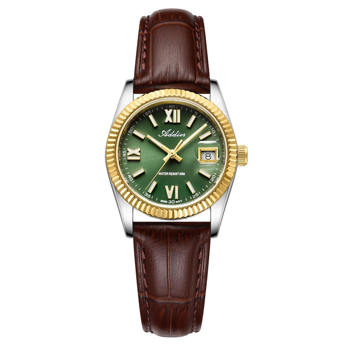 Green Dial Stainless Steel Watch Luminous Hands
