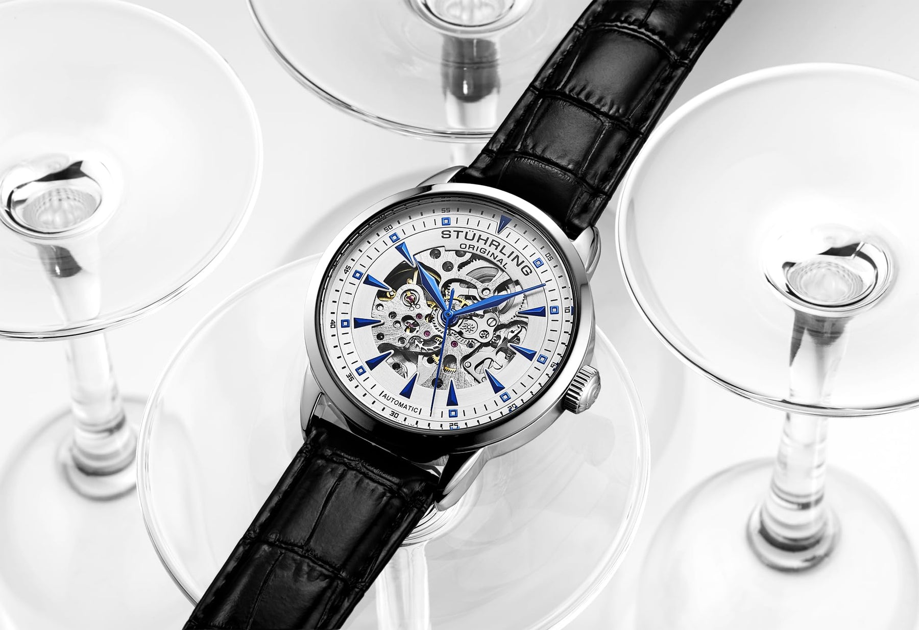 Skeleton Automatic Leather Dress Watch