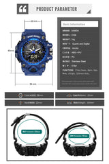 Military Digital Sports Watch Blue Dial