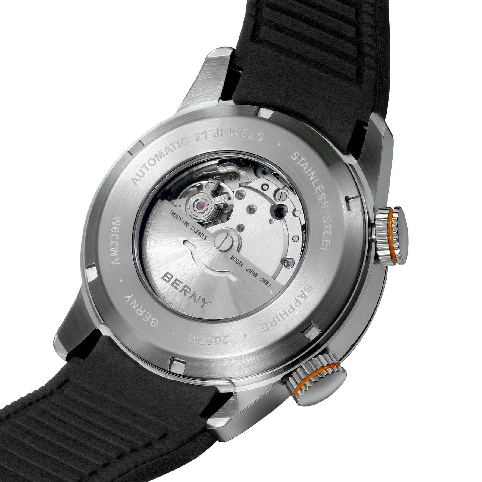 Automatic Dive Watch Black Silicone Strap Sapphire Glass