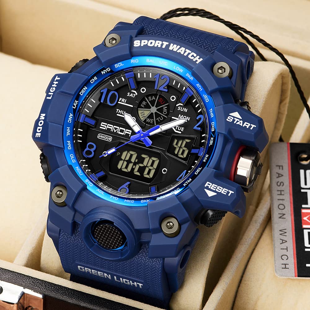 Military Digital Sports Watch Blue Dial