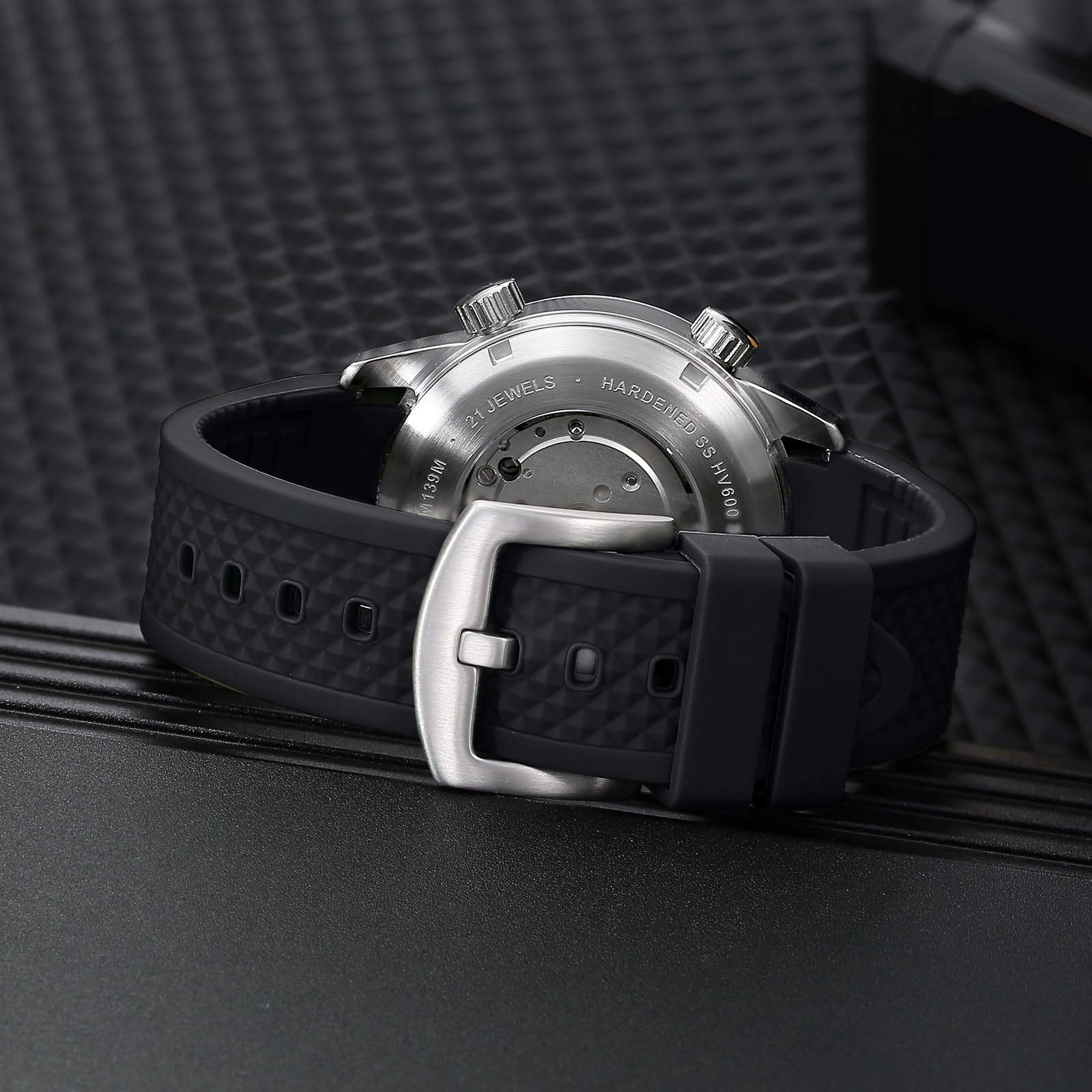 Automatic Dive Watch Black Silicone Strap Sapphire Glass