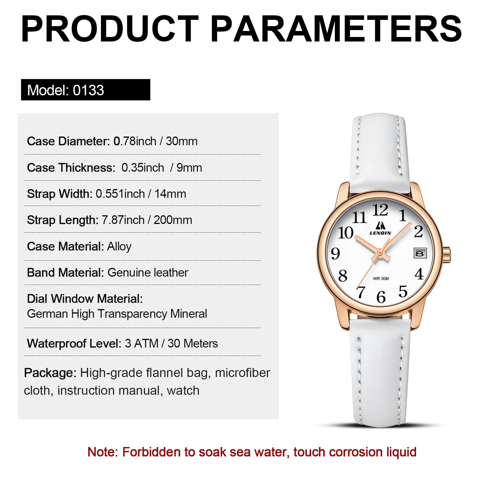 Easy Read Leather Strap Watch Luminous Dial