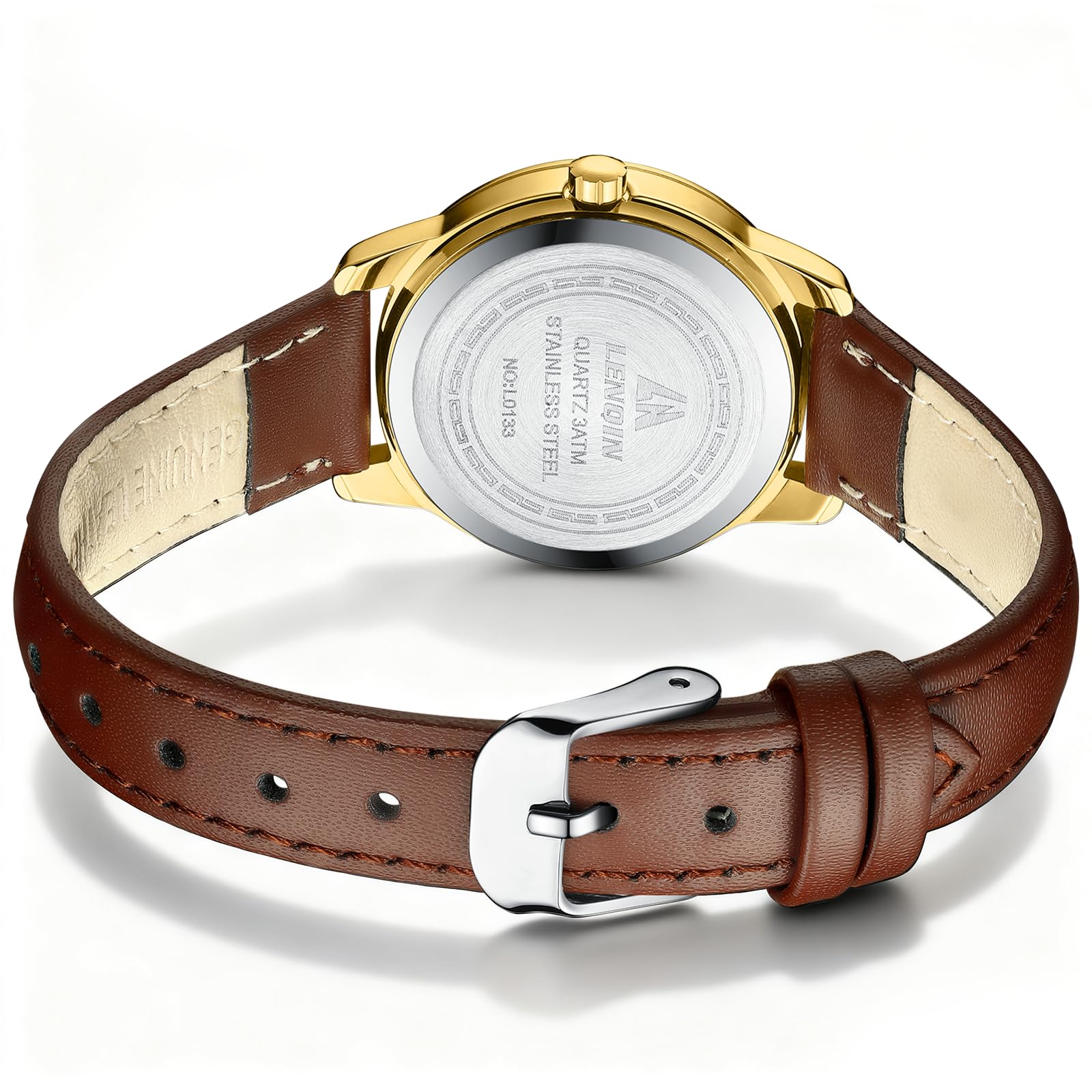 Easy Reader Leather Strap Watch Brown Gold Dial