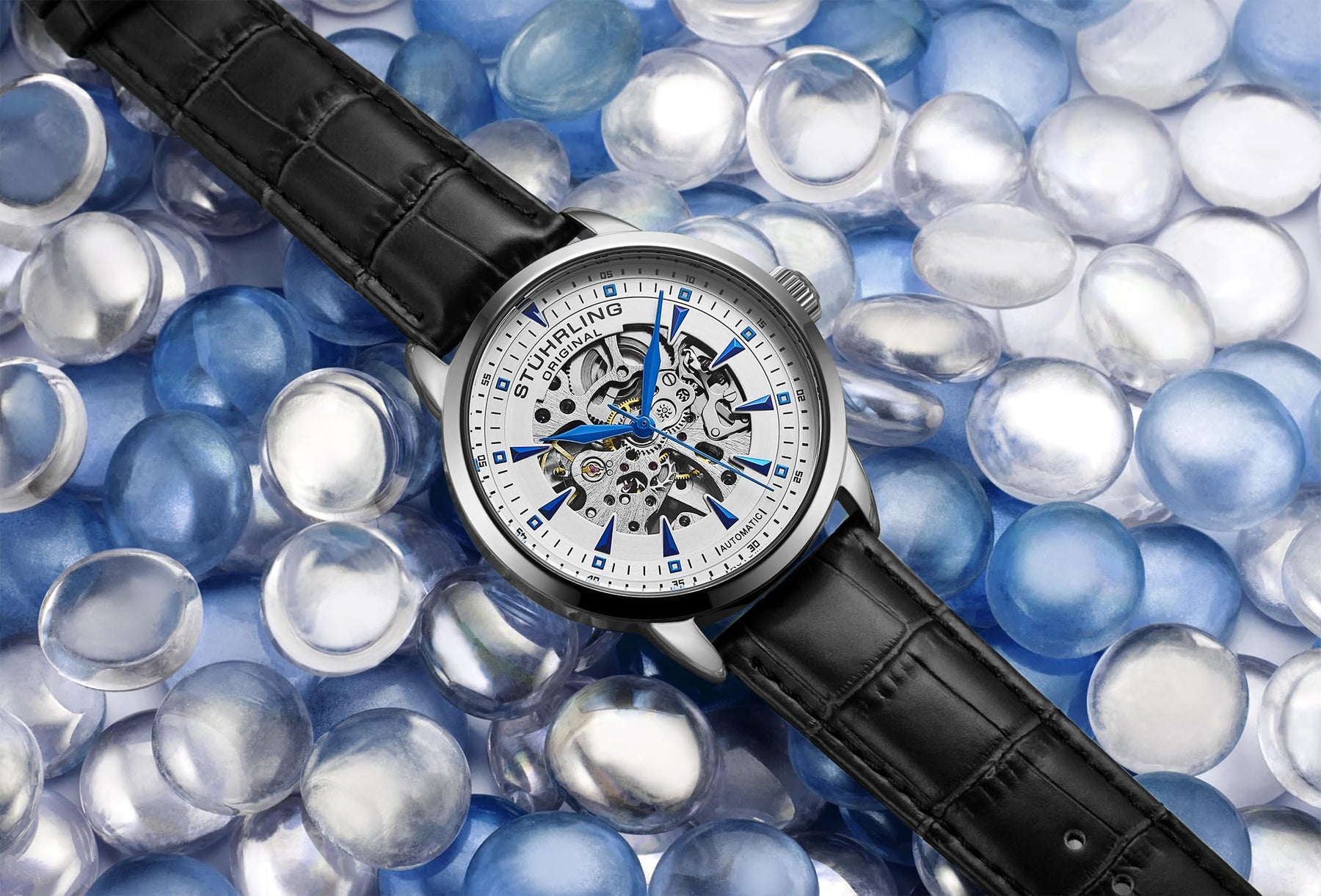Skeleton Automatic Leather Dress Watch