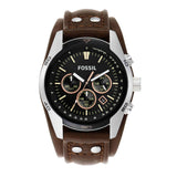 Coachman Chronograph Leather Watch Silver Brown