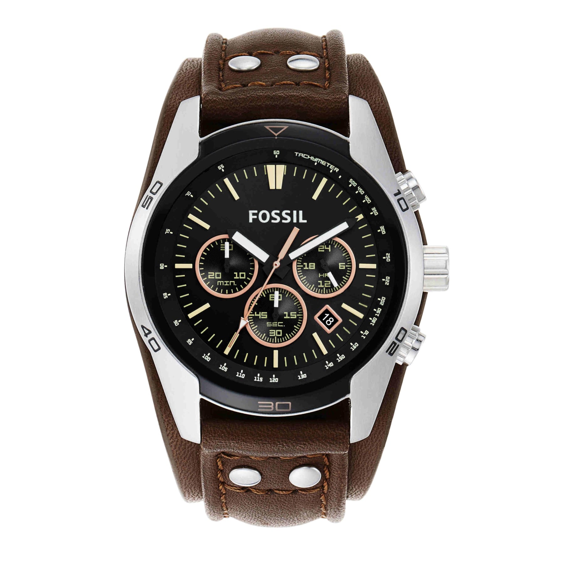 Coachman Chronograph Leather Watch Silver Brown
