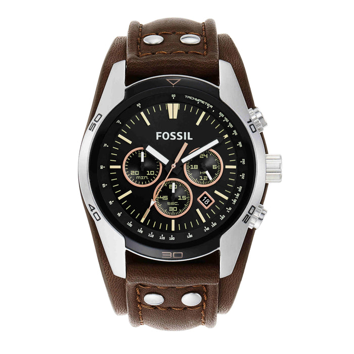 Coachman Chronograph Leather Watch Silver Brown
