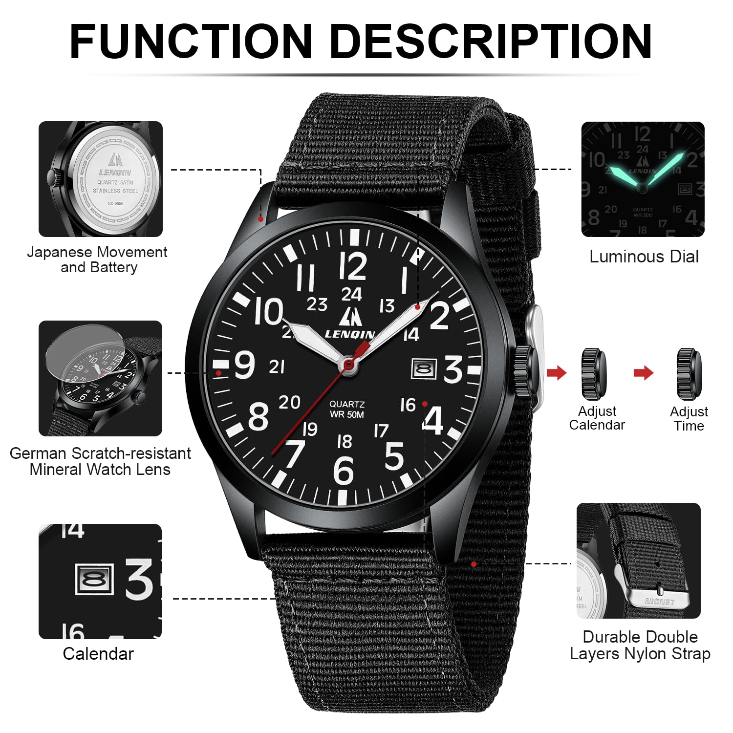 Military Quartz Watch Nylon Strap Luminous Dial
