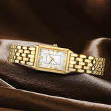 Vintage Rectangular Roman Dial Watch Gold Tone