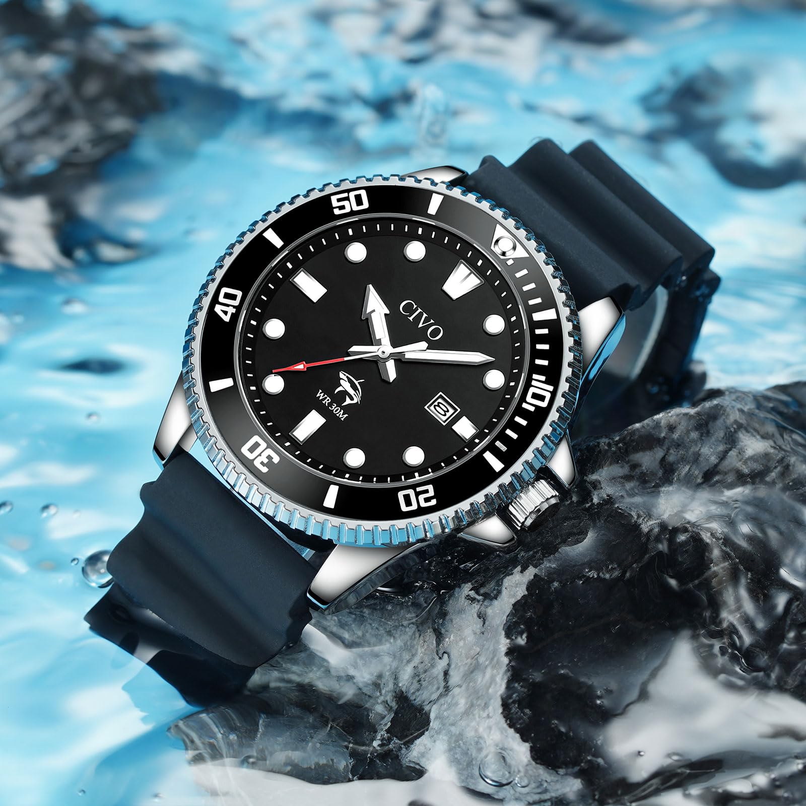 Classic Sports Watch Silicone Strap Black Dial