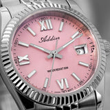 Pink Dial Stainless Steel Watch Luminous Hands