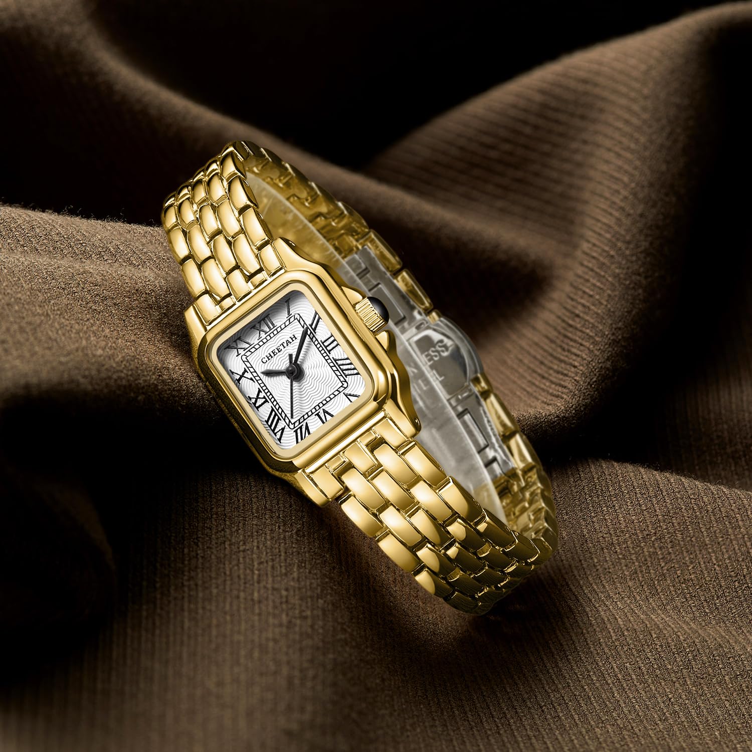 Vintage Rectangular Roman Dial Watch Gold Bracelet