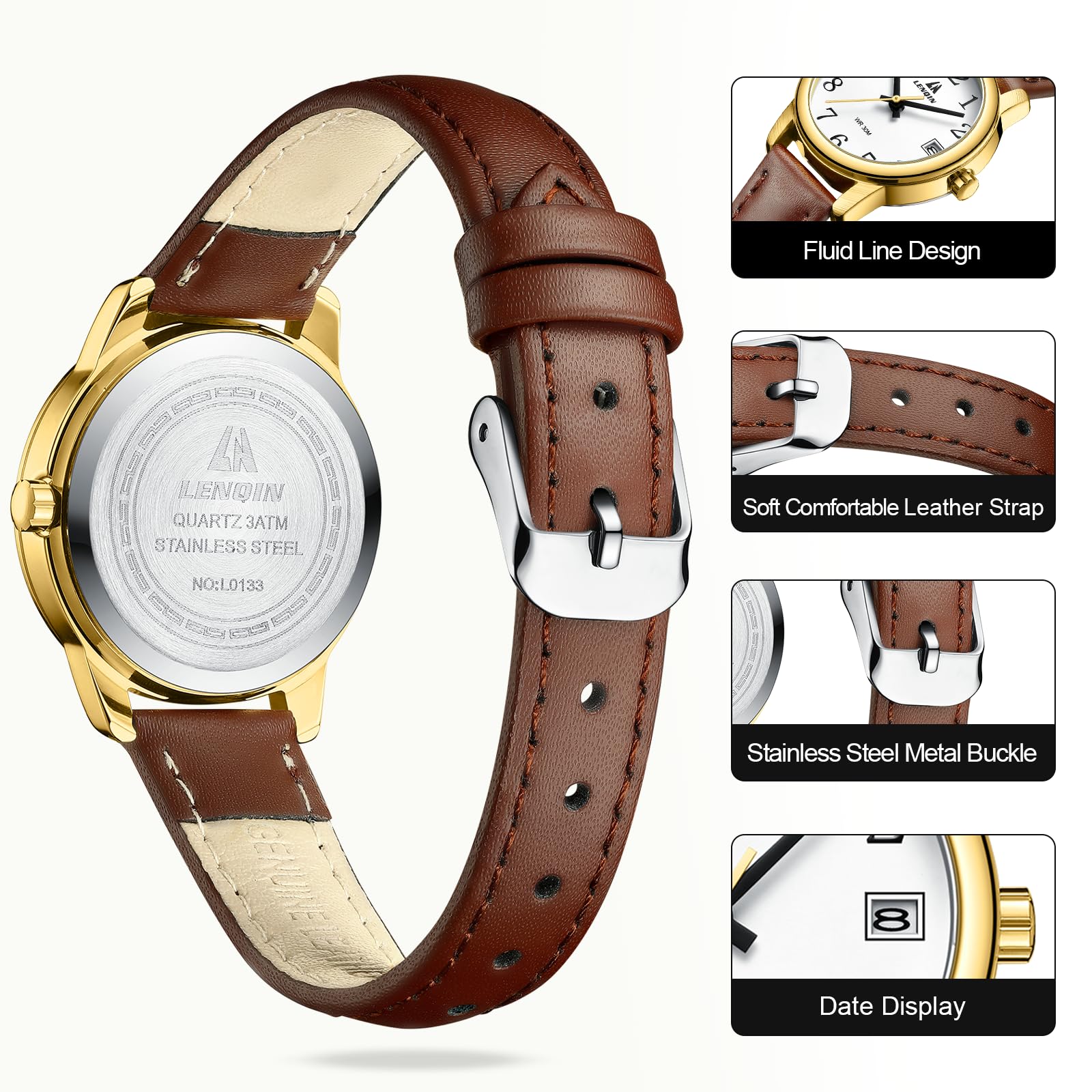Easy Reader Leather Strap Watch Brown Gold Dial